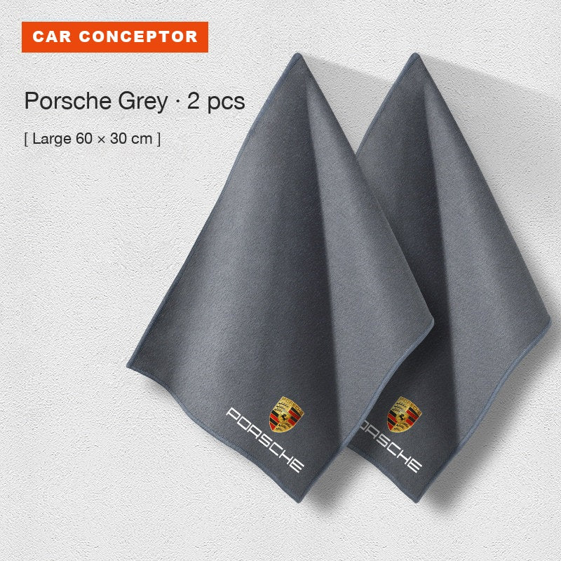 Porsche coral fleece towel in grey, large size, 2-pack