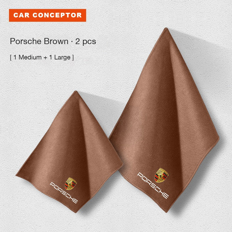 Porsche coral fleece towel set in brown, 1 medium and 1 large
