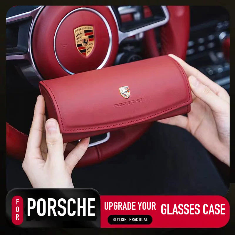 Porsche crest glasses case in Bordeaux Red – Porsche interior collection