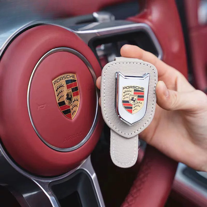 Porsche crest sun visor glasses clip in Beige