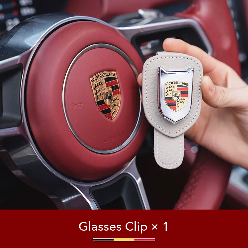 Porsche crest Glasses Clip in Beige