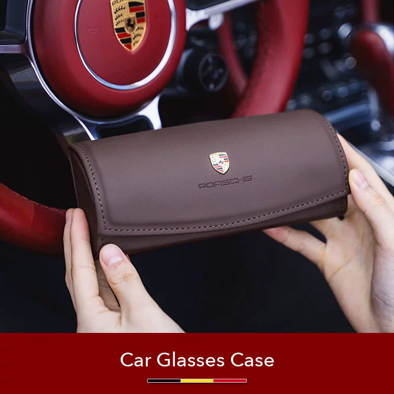 Porsche crest Glasses Case in Mocha Brown