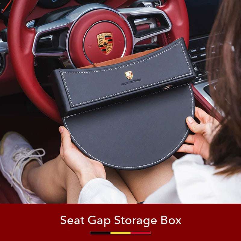 Porsche crest Seat Gap Storage Box in Diamond Black