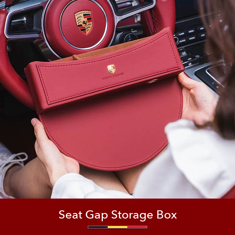 Porsche crest Seat Gap Storage Box in Bordeaux Red
