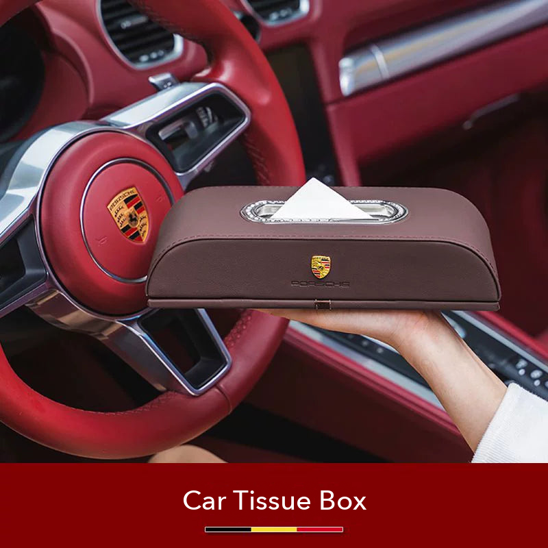 Porsche crest Tissue Box in Mocha Brown
