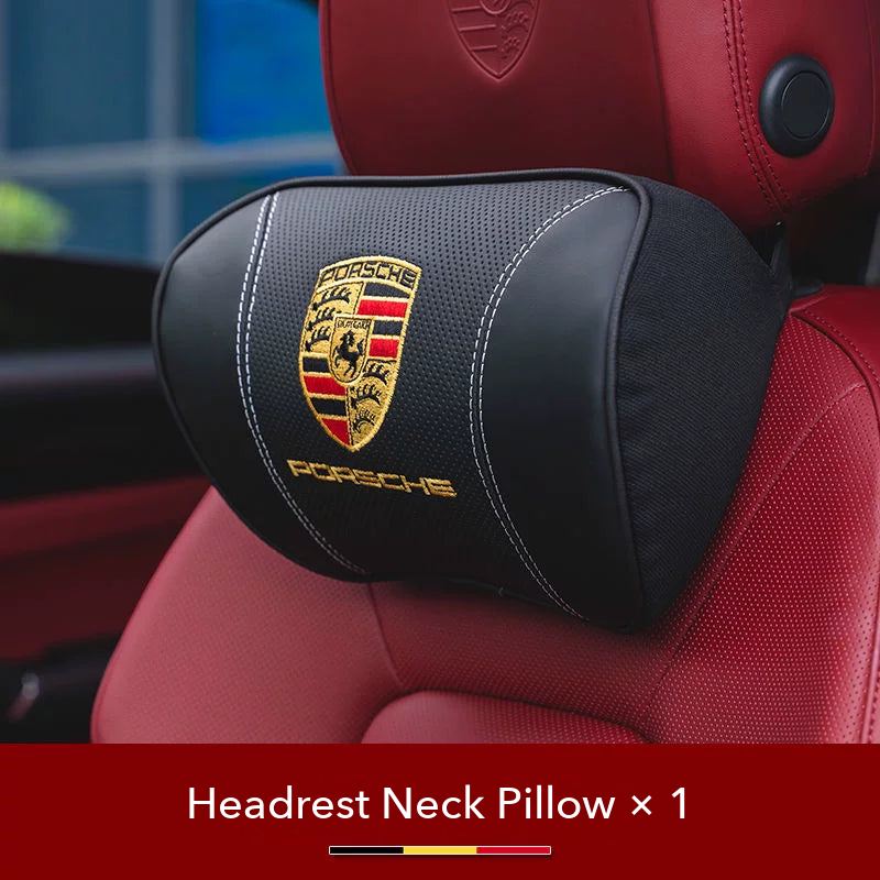 Porsche crest Headrest Neck Pillow in Diamond Black