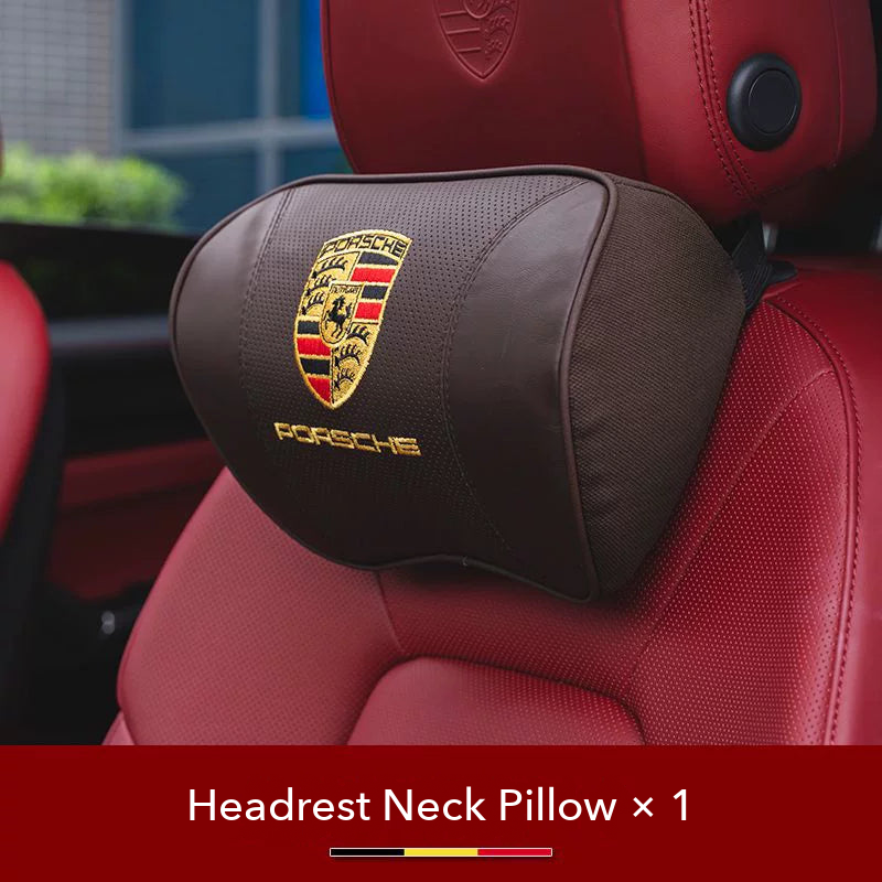 Porsche crest Headrest Neck Pillow in Mocha Brown