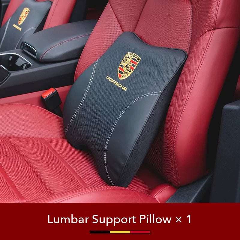 Porsche crest Lumbar Support Pillow in Diamond Black