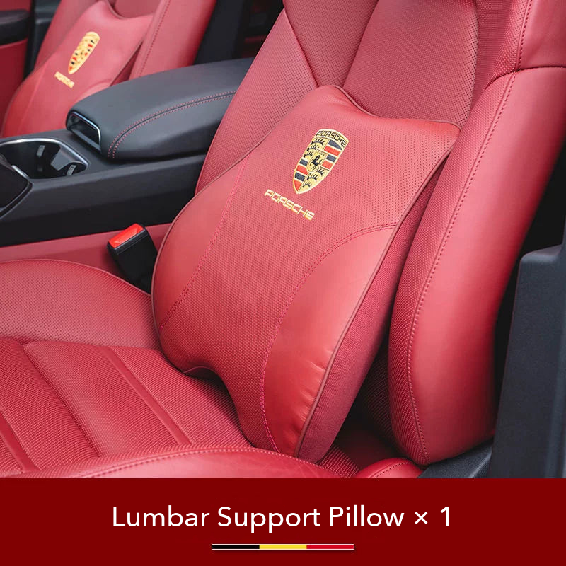 Porsche crest Lumbar Support Pillow in Bordeaux Red