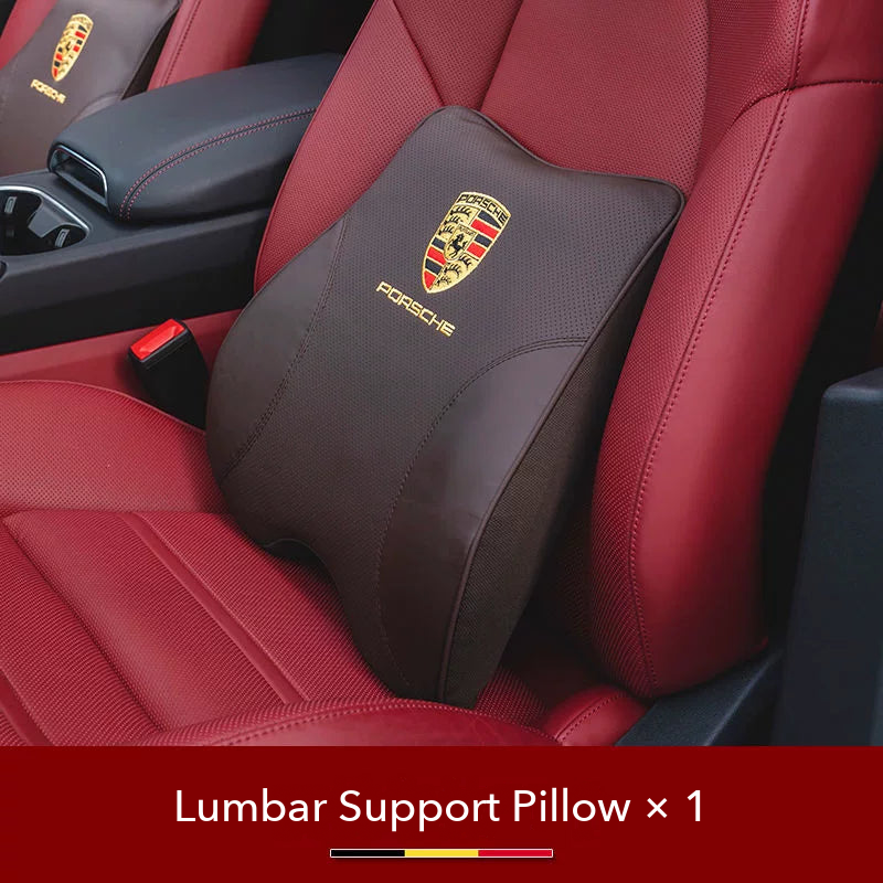 Porsche crest Lumbar Support Pillow in Mocha Brown