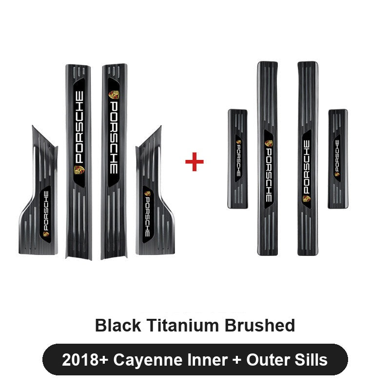 Porsche door sill guards – Black Titanium Brushed, 2018+ Cayenne Inner + Outer Sills