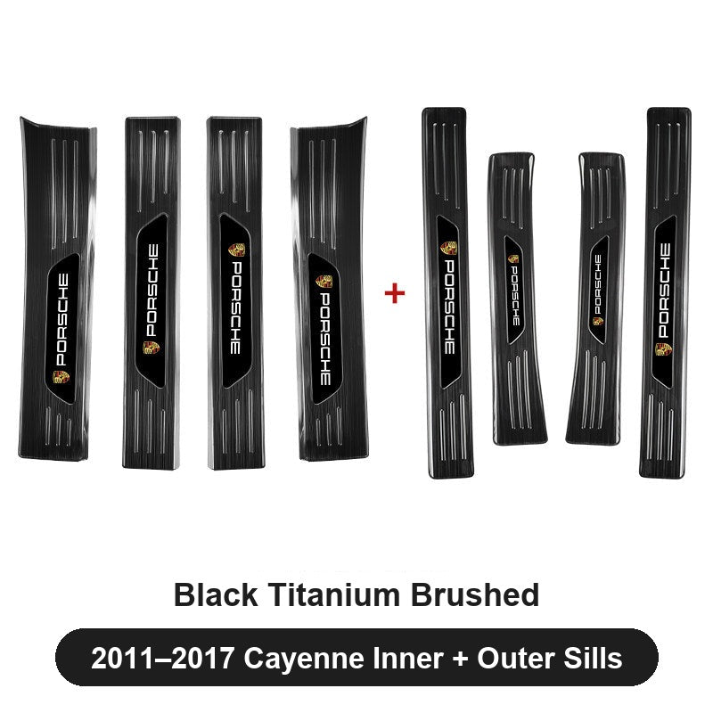 Porsche door sill guards – Black Titanium Brushed, 2011–2017 Cayenne Inner + Outer Sills