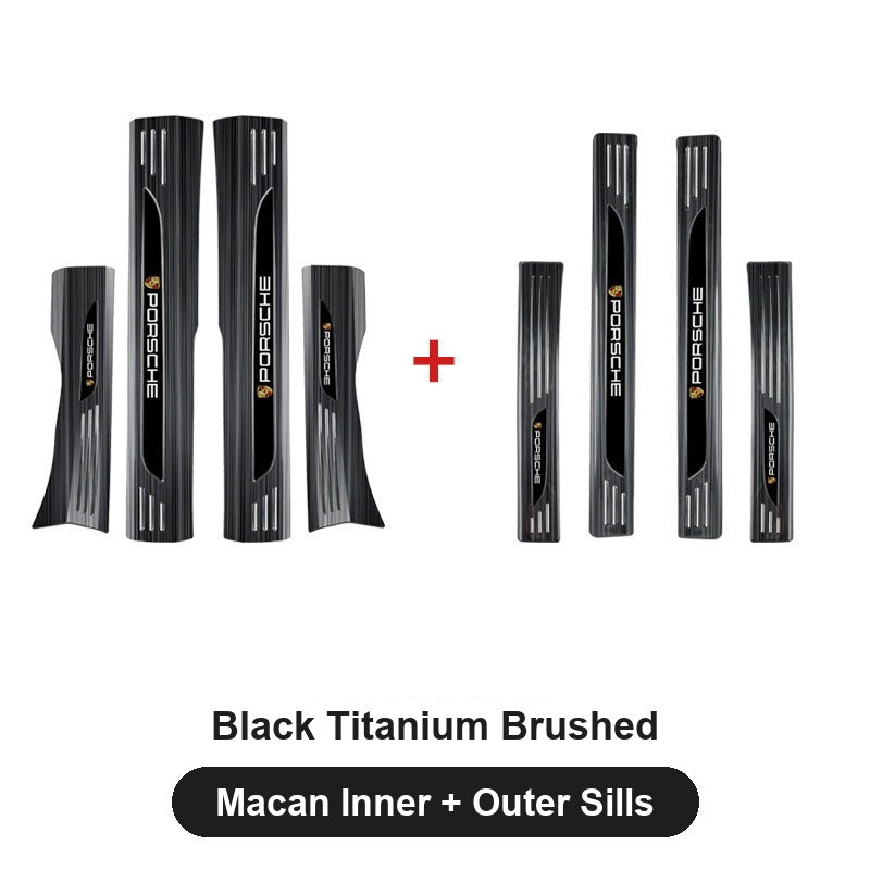 Porsche door sill guards – Black Titanium Brushed, Macan Inner + Outer Sills