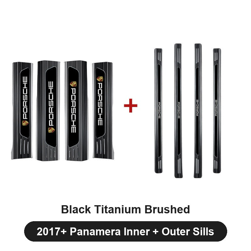 Porsche door sill guards – Black Titanium Brushed, 2017+ Panamera Inner + Outer Sills