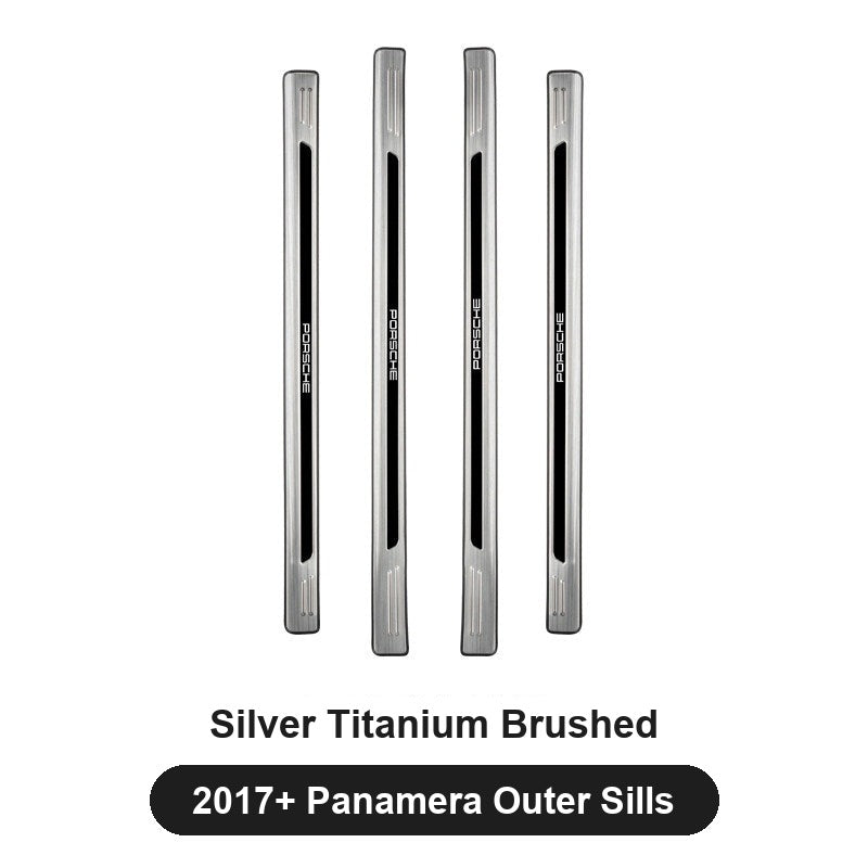 Porsche door sill guards – Silver Titanium Brushed, 2017+ Panamera Outer Sills