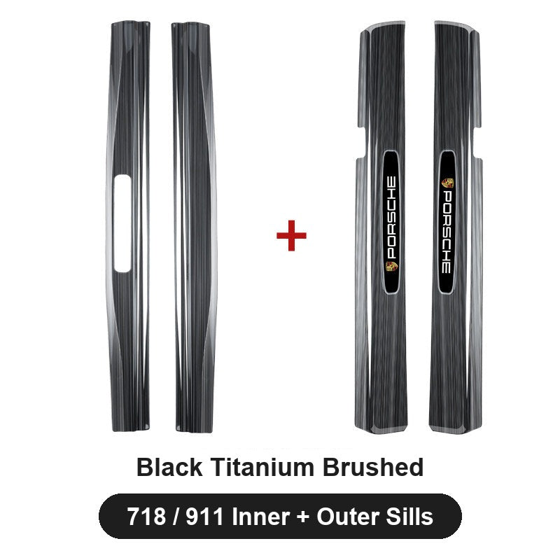 Porsche door sill guards – Black Titanium Brushed, 718 / 911 Inner + Outer Sills