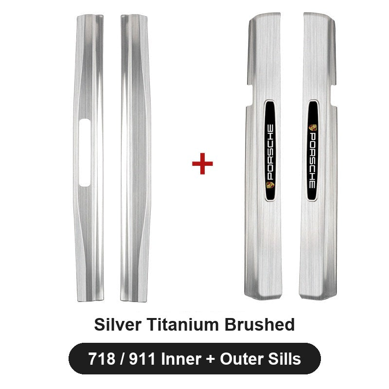 Porsche door sill guards – Silver Titanium Brushed, 718 / 911 Inner + Outer Sills