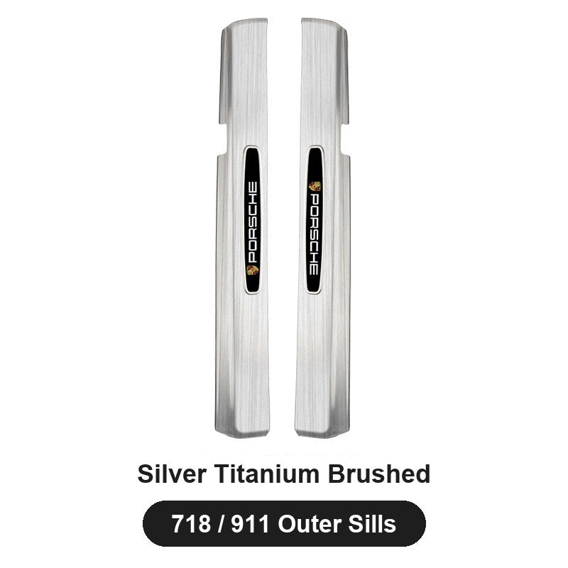 Porsche door sill guards – Silver Titanium Brushed, 718 / 911 Outer Sills