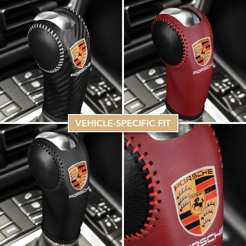 Porsche gear knob cover in carbon pattern, volcano red and black – vehicle-specific fit