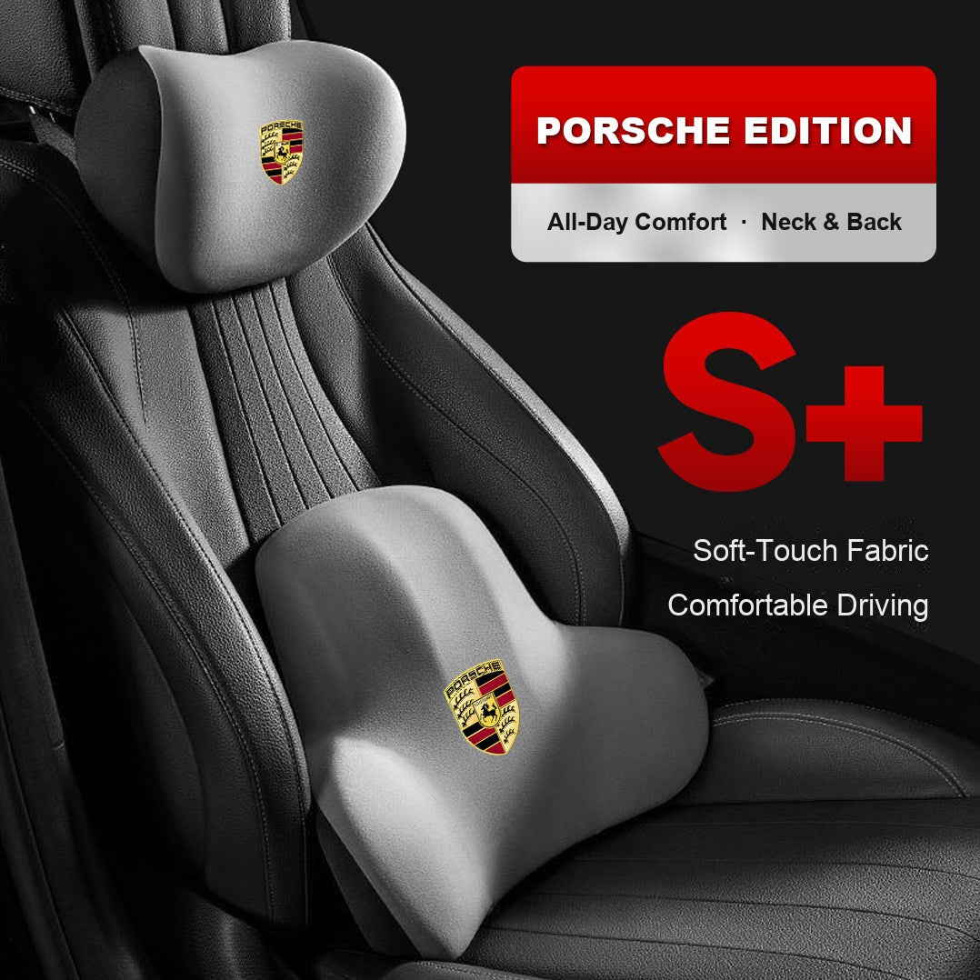 Porsche headrest neck pillow and lumbar support set in gray, Porsche Edition