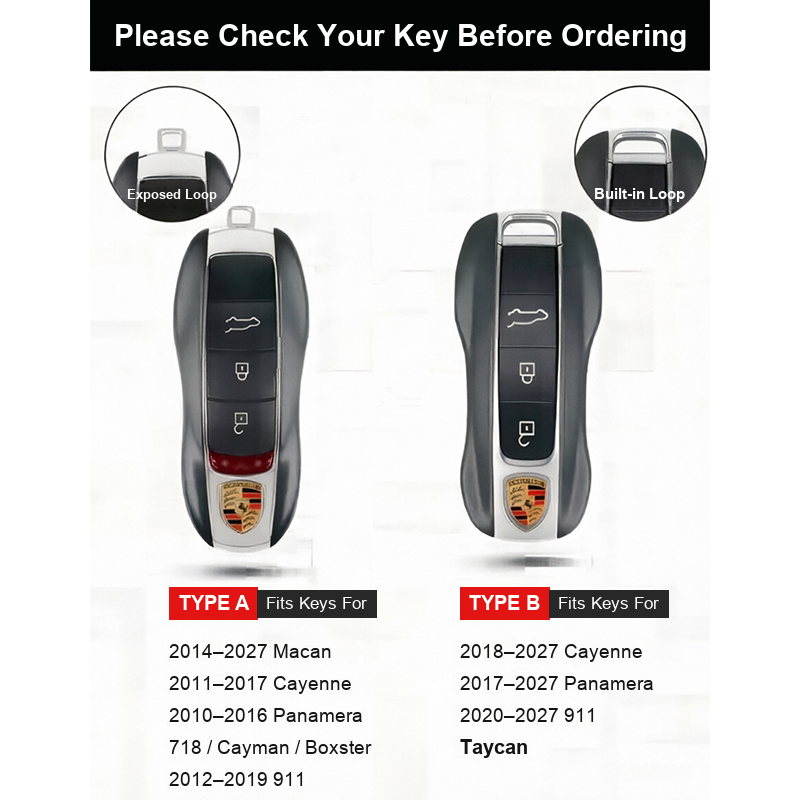 Porsche key type guide – Type A exposed loop vs Type B built-in loop, compatible models