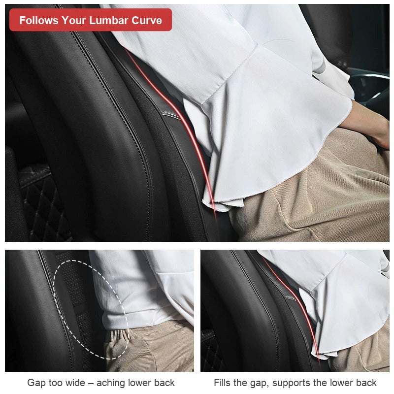 Porsche leather lumbar cushion follows the natural lumbar curve
