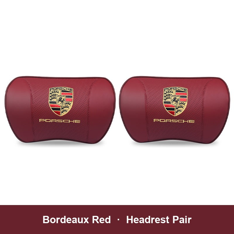 Porsche leather headrest pillow – Bordeaux Red, Headrest Pair