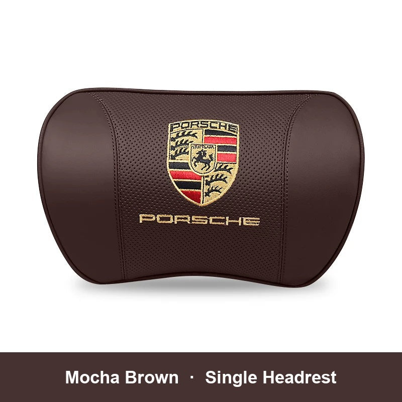 Porsche leather headrest pillow – Mocha Brown, Single Headrest