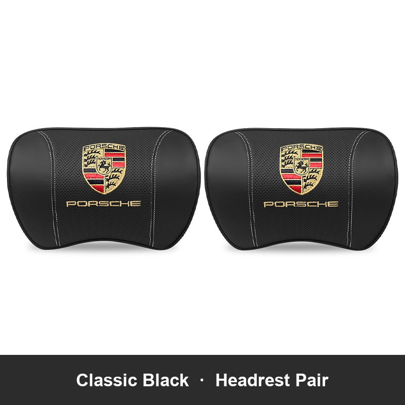 Porsche leather headrest pillow – Classic Black, Headrest Pair