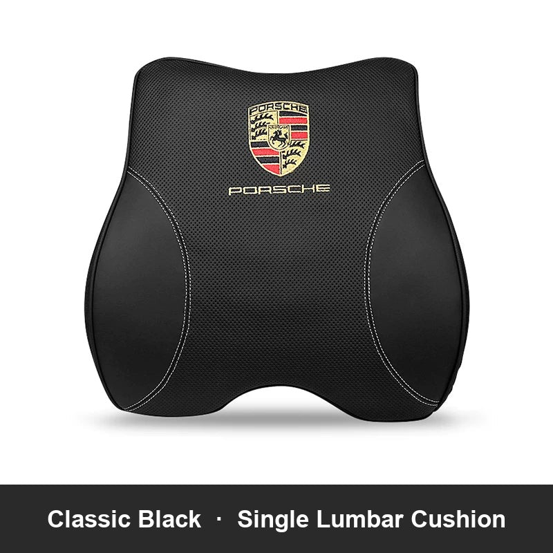 Porsche leather headrest pillow – Classic Black, Single Lumbar Cushion