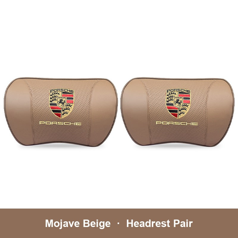 Porsche leather headrest pillow – Mojave Beige, Headrest Pair