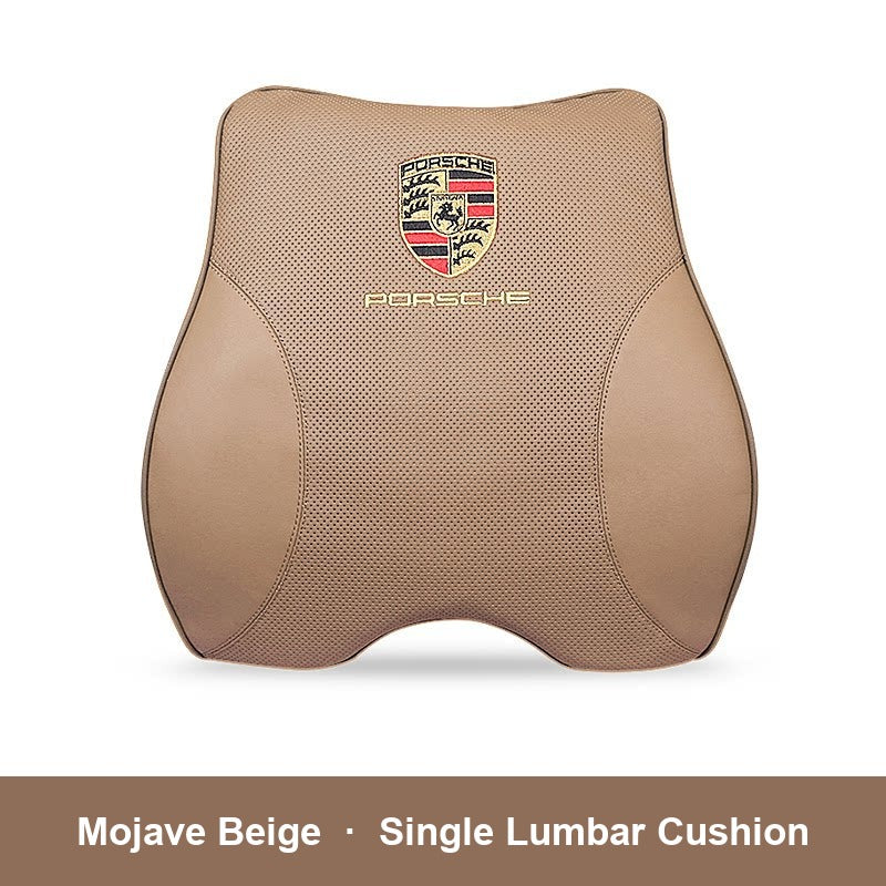 Porsche leather headrest pillow – Mojave Beige, Single Lumbar Cushion