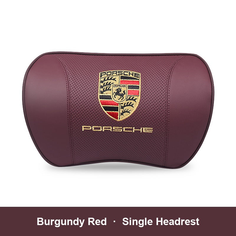 Porsche leather headrest pillow – Burgundy Red, Single Headrest