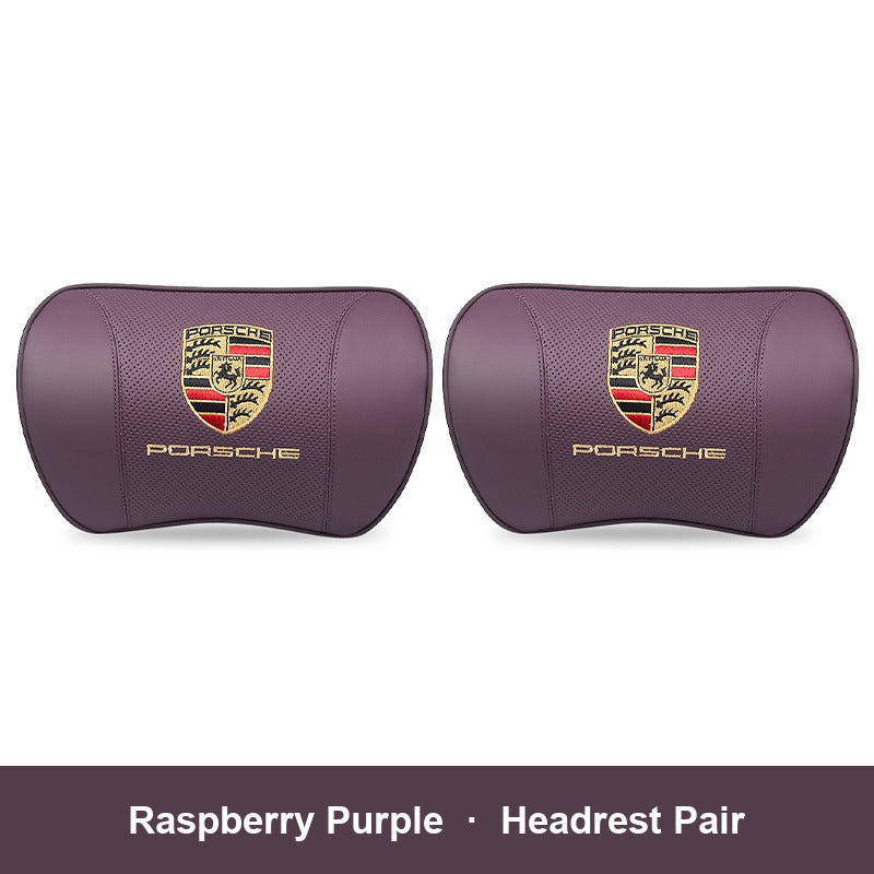 Porsche leather headrest pillow – Raspberry Purple, Headrest Pair
