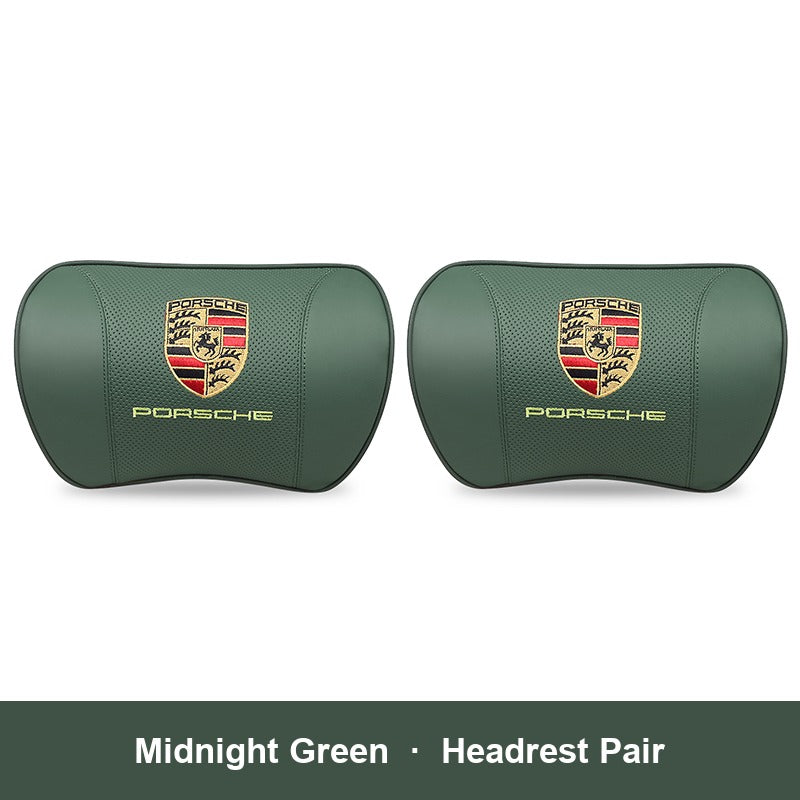 Porsche leather headrest pillow – Midnight Green, Headrest Pair
