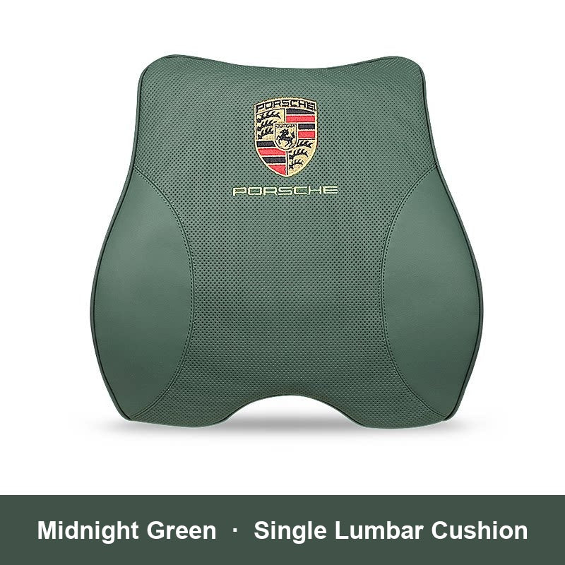 Porsche leather headrest pillow – Midnight Green, Single Lumbar Cushion