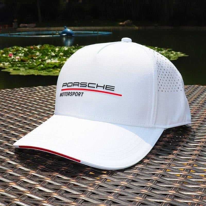 White Porsche Motorsport cap with laser-perforated side panel