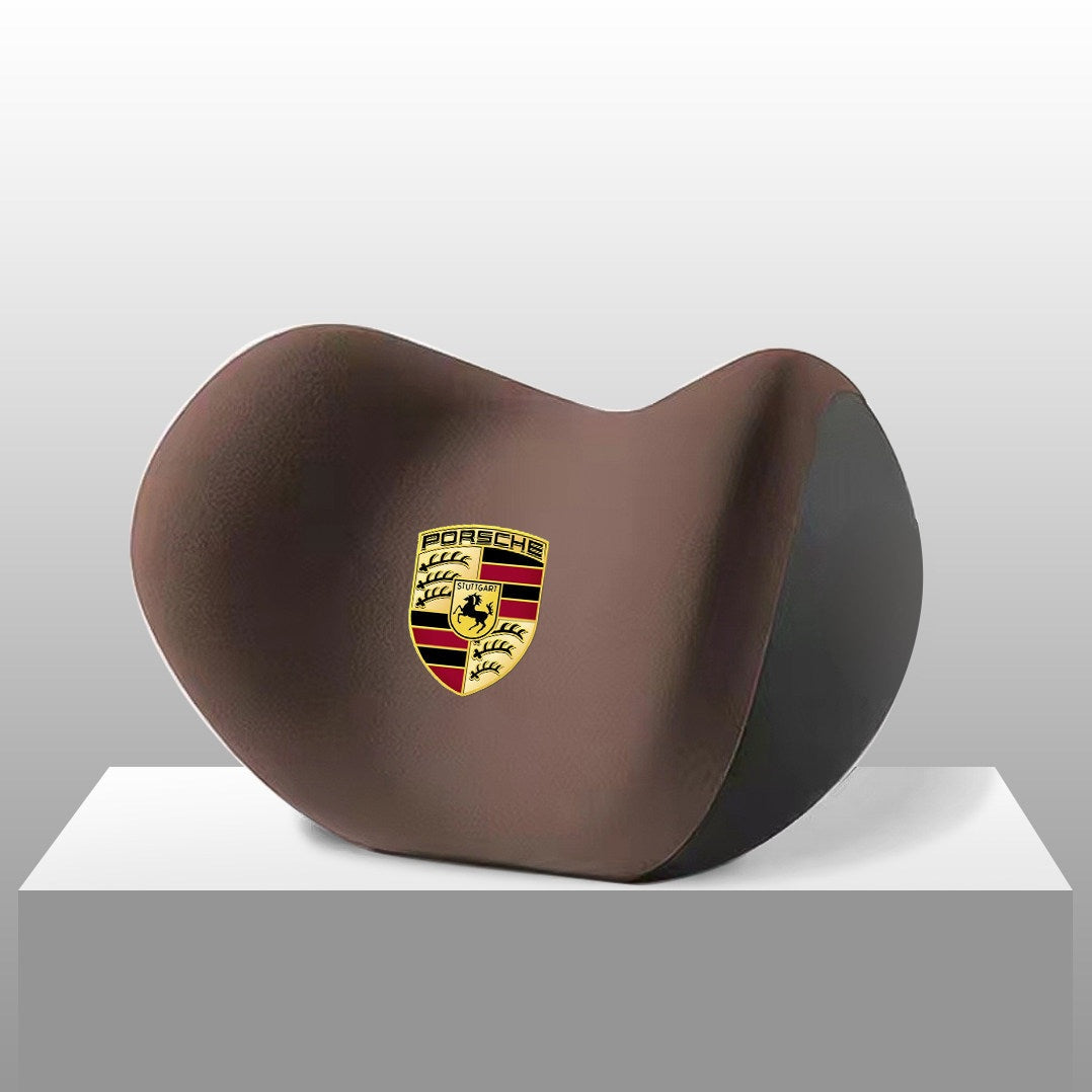 Porsche headrest neck pillow in brown