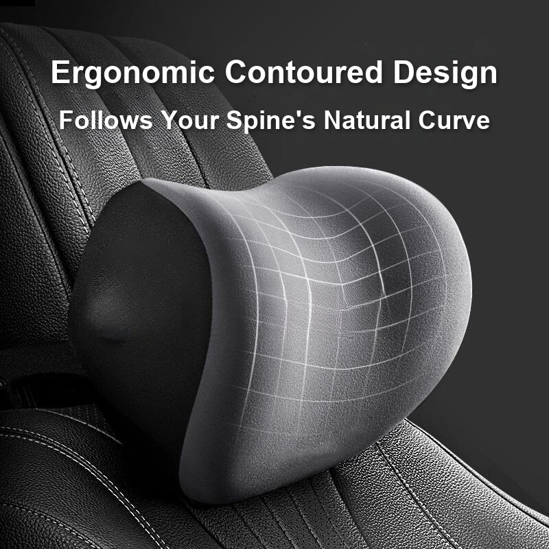 Ergonomic contoured Porsche neck pillow following the natural curve of the spine