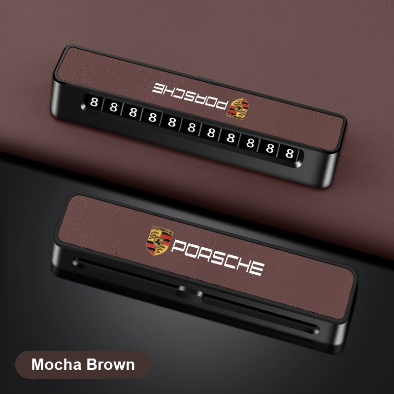 Porsche parking number plate with crest, Mocha Brown