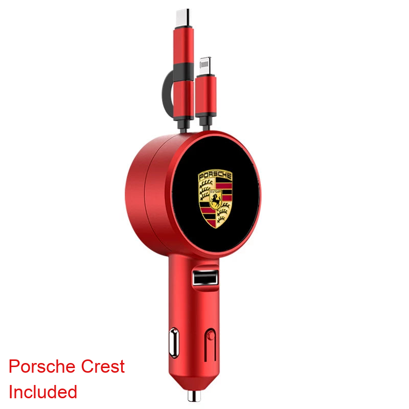Porsche retractable car charger, Red Classic 3-in-1