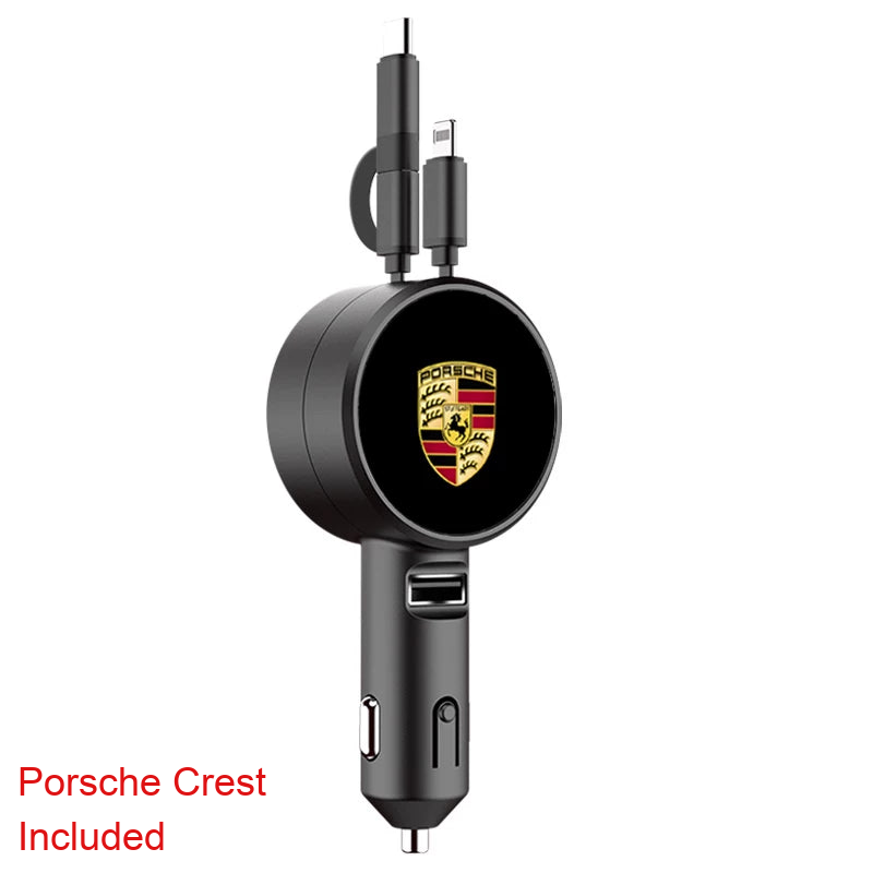 Porsche retractable car charger, Black Classic 3-in-1