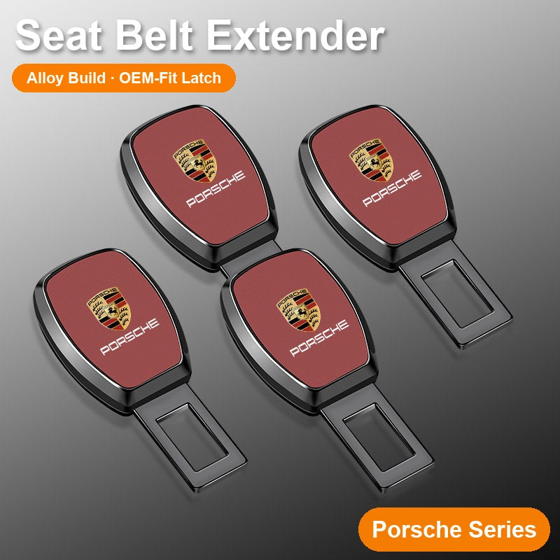 Porsche seat belt extender set in alloy with crest inlay