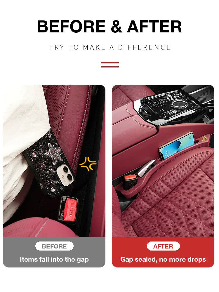 Before and after: the seat gap filler stops items falling beside the seat