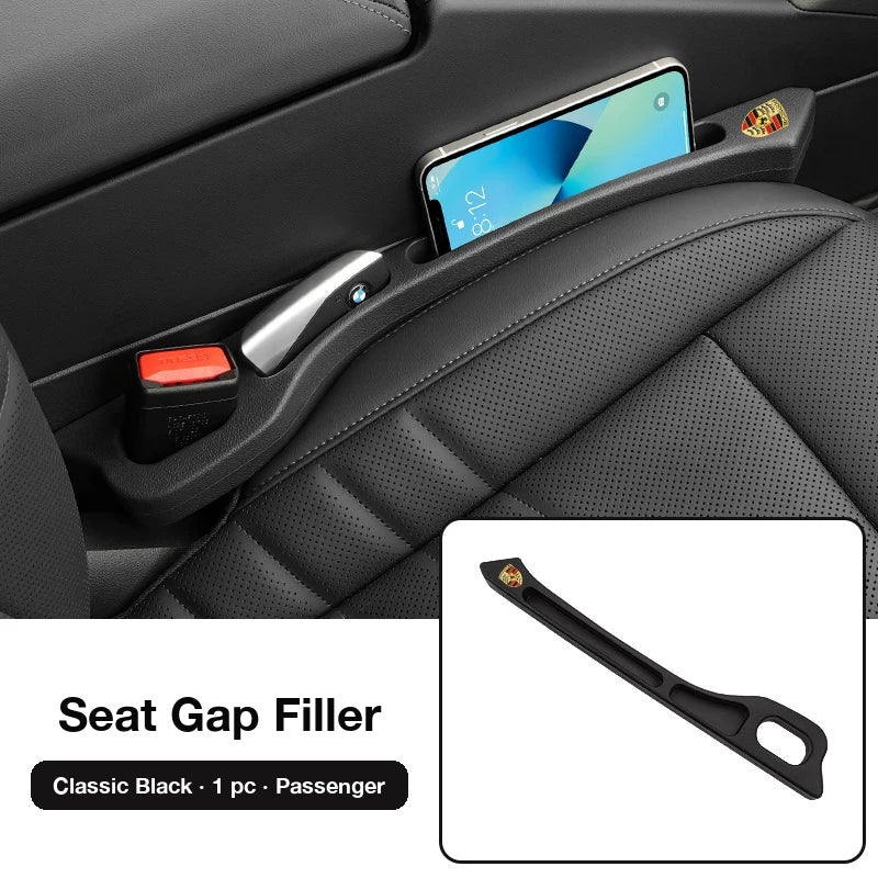 Porsche seat gap filler in Classic Black, single piece for the passenger side