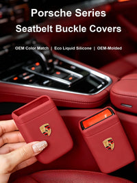 Porsche Signature Seatbelt Buckle Covers – Anti-Rattle Silicone Collection with Colour Crest