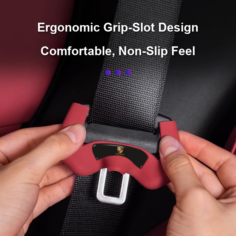 Porsche seatbelt cover ergonomic grip-slot design