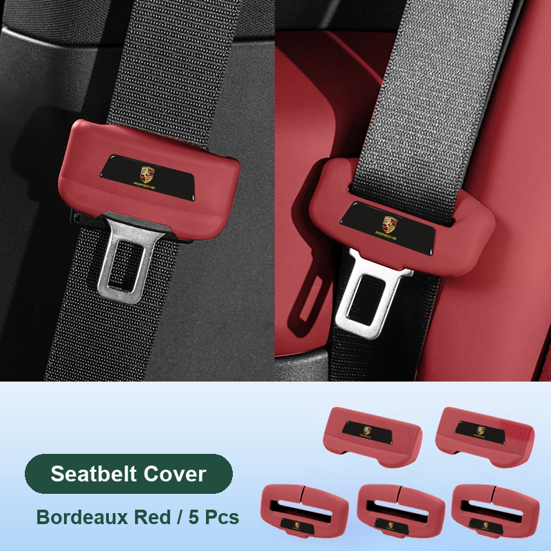 Porsche seatbelt silicone cover in Bordeaux Red, full set (5 pcs)