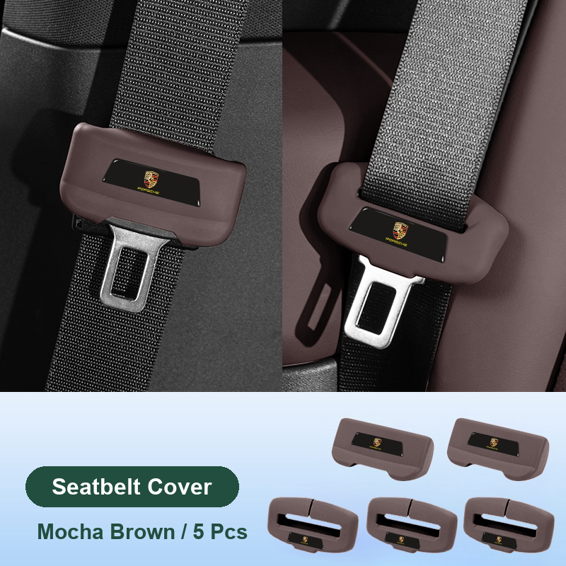 Porsche seatbelt silicone cover in Mocha Brown, full set (5 pcs)