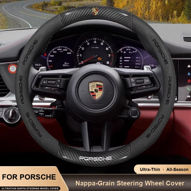 Porsche steering wheel cover – carbon fiber with black suede-feel sides